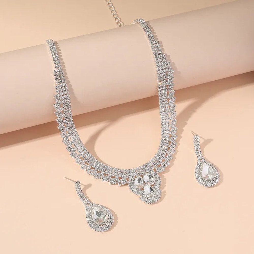 Rhinestone Crystal Necklace & Earring Set